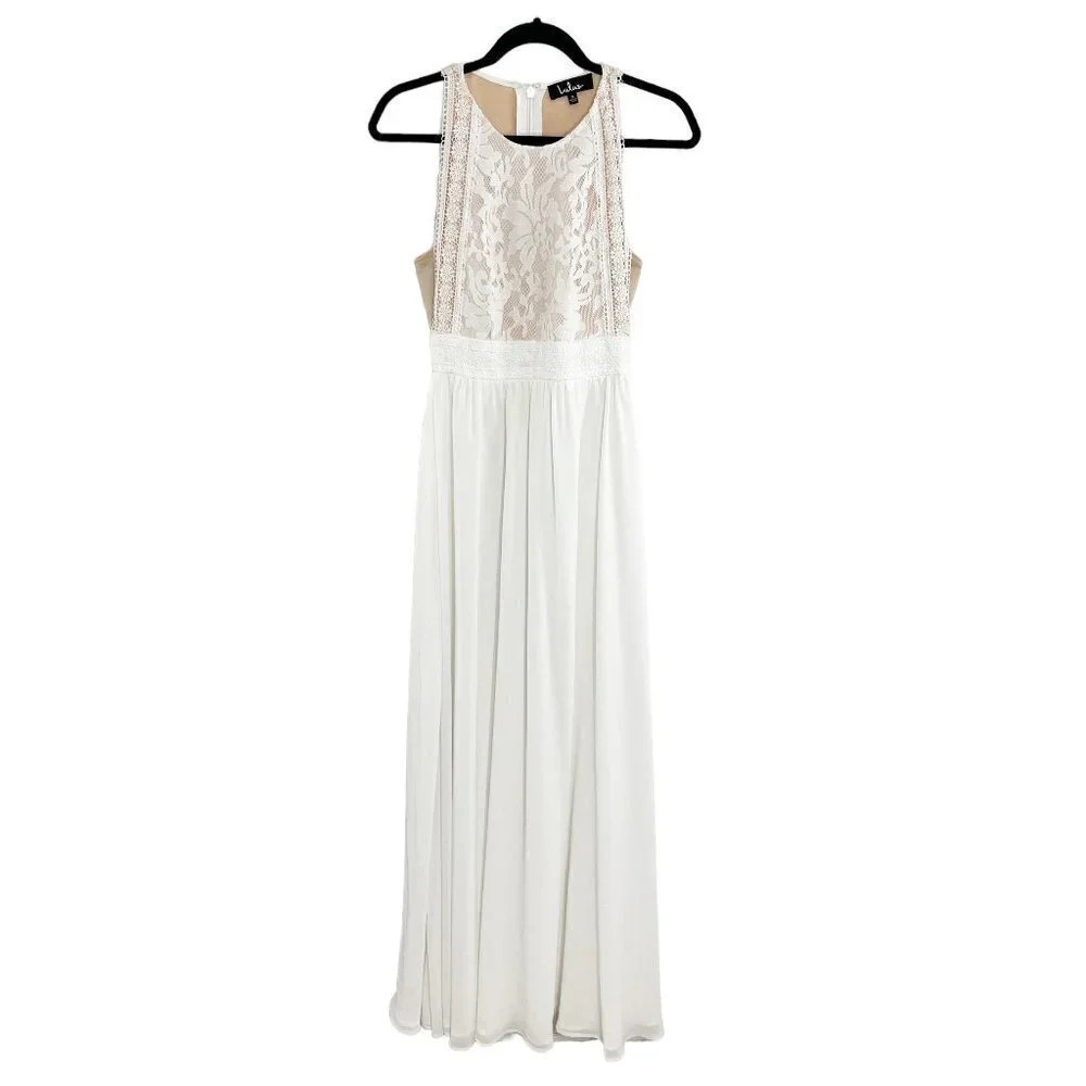 Lulu's Forever and Always White Lace Maxi Dress Women's Size Small